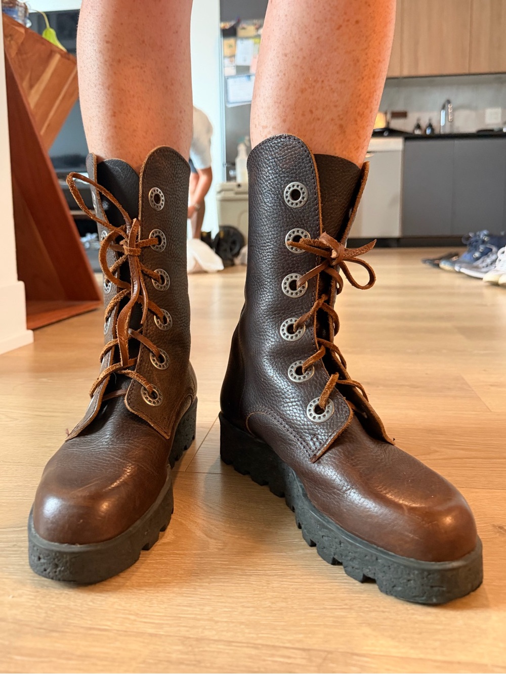 Arche Dark Brown Leather Lace-Up Platform Boots